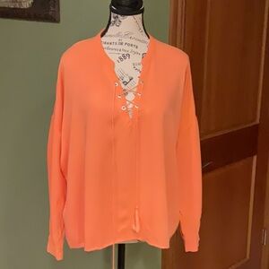 Margaritaville Women's Orange Lace-Up Blouse size L